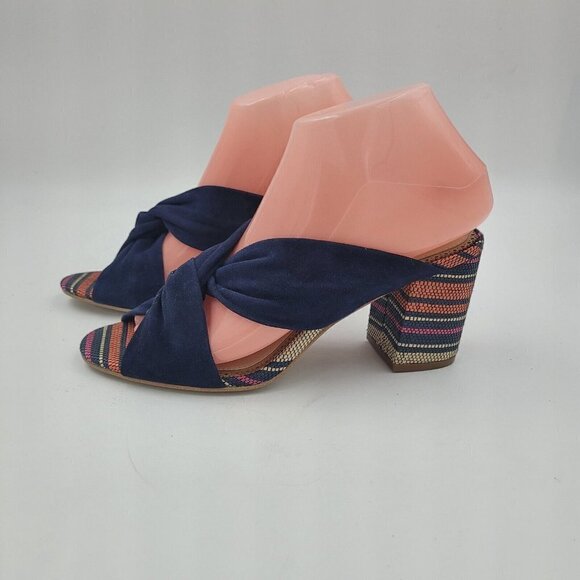 1901 Dasha Sandal Blue Leather Striped Block Heel Peep Toe Women's Size 7M - Picture 9 of 11